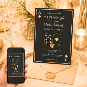 Invitation Soirée de casino anniversaire black gold premium