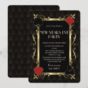 Invitation Soirée de Casino Gold Art Déco Nouvel An