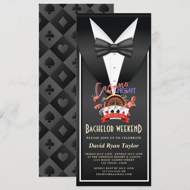 Invitation Soirée de Casino Unique Smoking de Bachelor de Fin (Devant / Derrière)