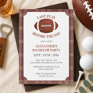 Invitation Soirée de célibataire de football à carreaux marro