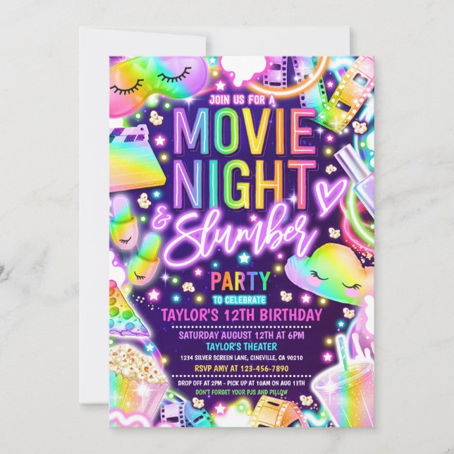 Invitation Soirée de cinéma Fête de bois Neon Arc-en-ciel Ann (Devant)