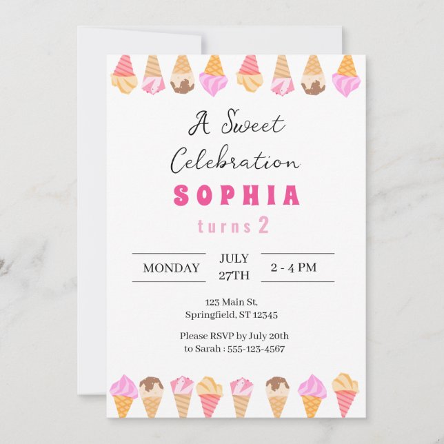 Invitation Soirée de crème glacée douce (Devant)