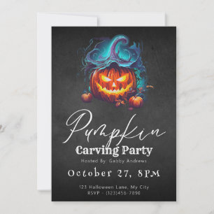 Invitation Soirée de découpage de citrouille noire Jack-O' La