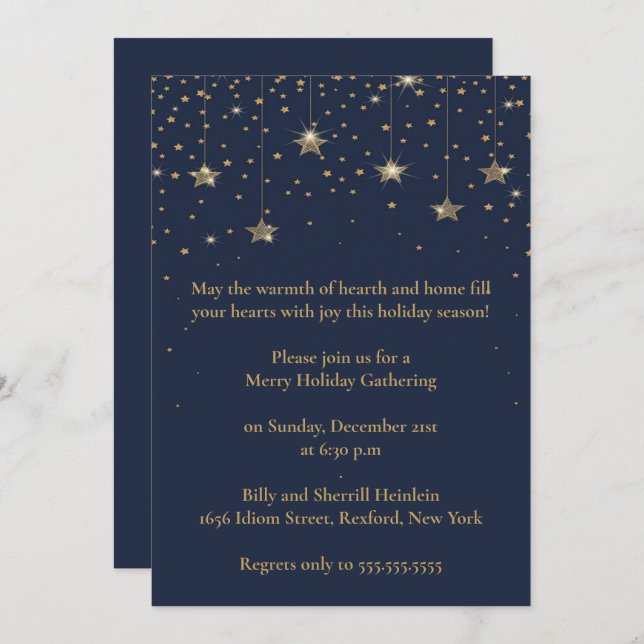 Invitation Soirée de design de Noël Bleu & Or (Devant / Derrière)