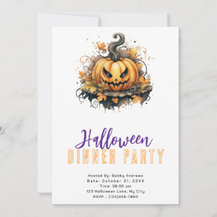 Invitation Soirée de dîner Halloween avec citrouille Jack-O' 