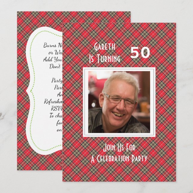 Invitation Soirée de fête à thème écossaise Tartan (Devant / Derrière)