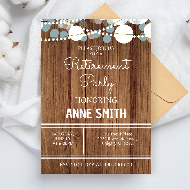 Invitation Soirée de fête de la retraite Dîner Boissons retra (Créateur téléchargé)