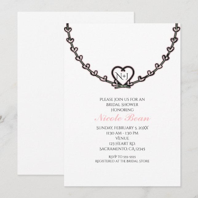 Invitation Soirée de Fête des mariées de la vigne de coeur ro (Devant / Derrière)