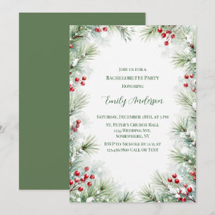 Invitation Soirée de Fiançailles Hiver Pin & Baie Rouge
