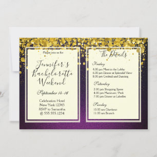 Invitation Soirée de fin de semaine Gold et Purple Bacheloret