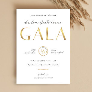 Invitation Soirée de Gala Blanc & Logo Doré Collecte de Fonds