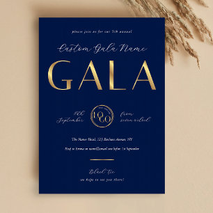 Invitation Soirée de gala Navy & Gold Logo Collecte de fonds 