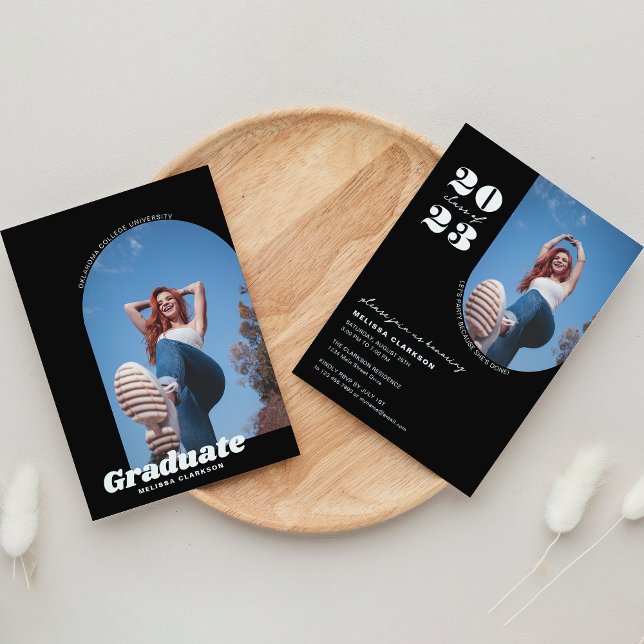 Invitation Soirée de graduation de l'Arc Photo Black Retro (Créateur téléchargé)