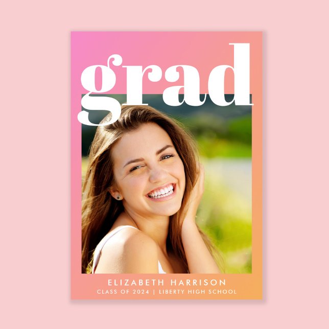 Invitation Soirée de graduation en mode rose orange (A modern photo graduation party invitation to celebrate the graduate's achievements)