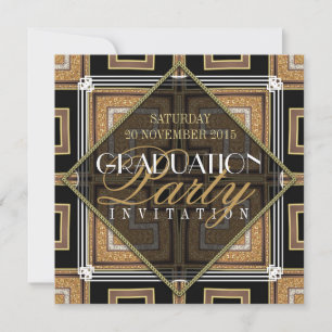 Invitation Soirée de graduation Gold Black Art Déco