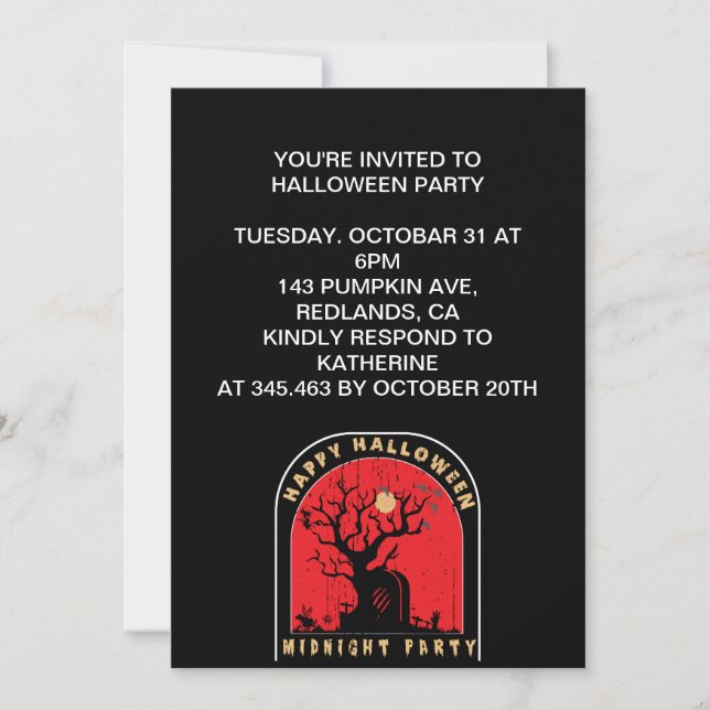 Invitation Soirée de Halloween à minuit (Devant)