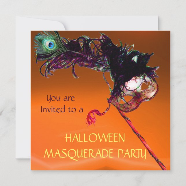 Invitation SOIRÉE DE HALLOWEEN EN MASQUE, Noir Jaune Orange (Devant)