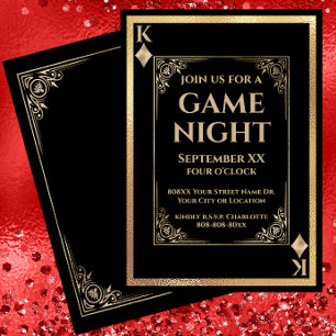 Invitation Soirée de jeu Roi de Carreaux Noir et Or