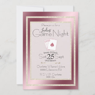 Invitation Soirée de Jeux entre Dames Or Paillettes Roses As
