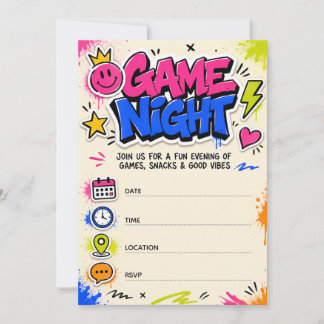 Invitation Soirée de Jeux Graffiti Couleurs Vibrantes Fête Am