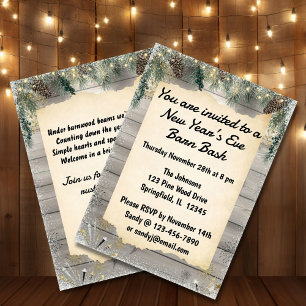Invitation Soirée de la Saint-Sylvestre dans une grange rusti
