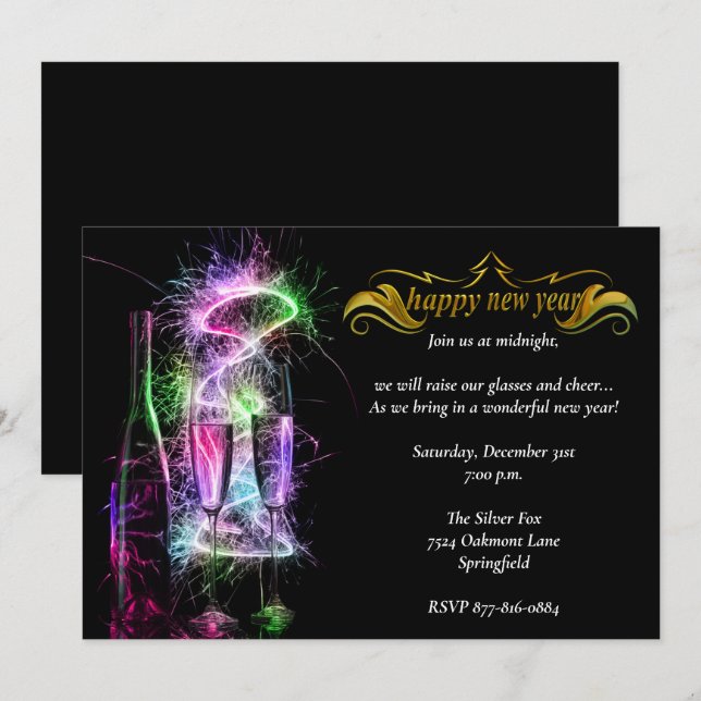 Invitation Soirée de l'Élégante Neon Champagne (Devant / Derrière)