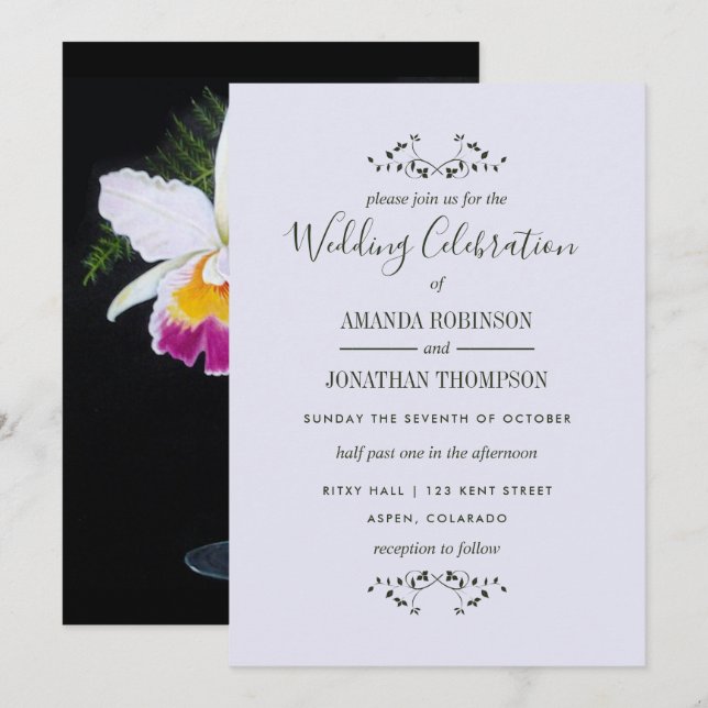 Invitation Soirée de mariage à thème orchidée personnalisée (Devant / Derrière)