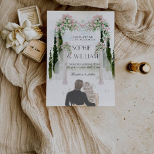 Invitation Soirée de mariage élégante aux roses blanches et r