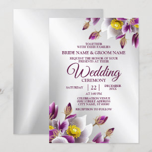 Invitation Soirée de mariage Floral rose violet argenté éléga