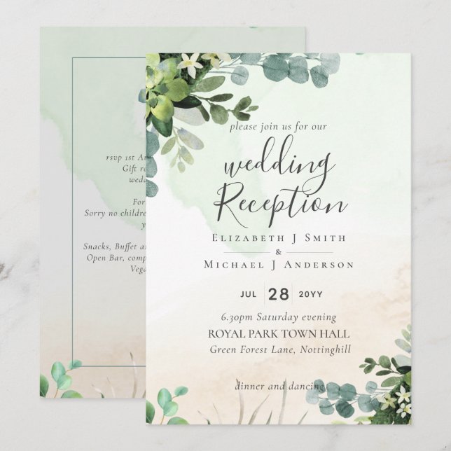 Invitation Soirée De Mariage Soirée Verdoyante Uniquement En (Devant / Derrière)
