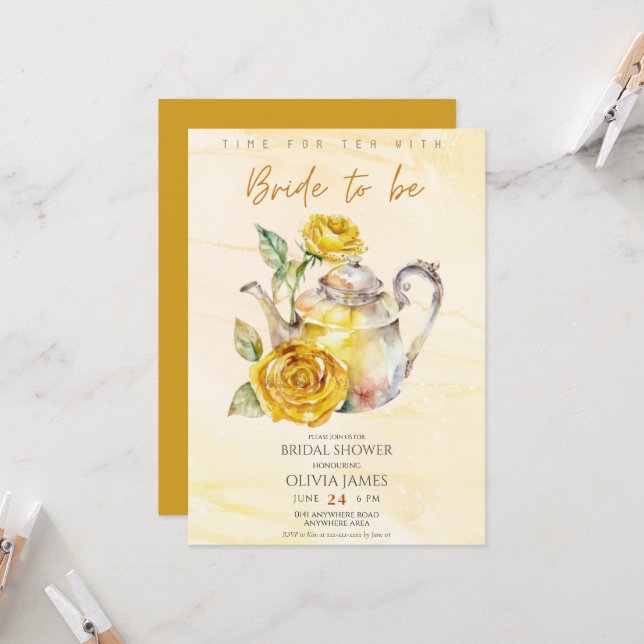 Invitation Soirée de mariée élégante Fleur sauvage (Devant/Arrière en situation)