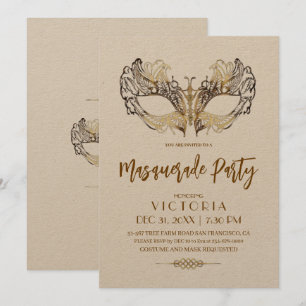 Invitation Soirée de mascarade d'or moderne et élégant Annive