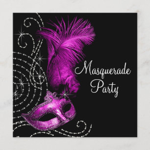 Invitation Soirée de Mascarade Élégante Noir et Rose Chaud