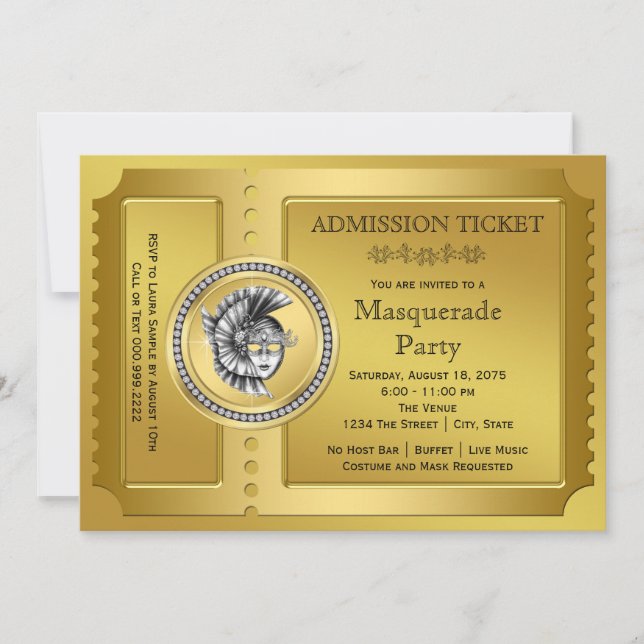 Invitation Soirée de Mascarade en Or (Devant)