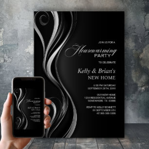 Invitation Soirée de ménage moderne en argent noir