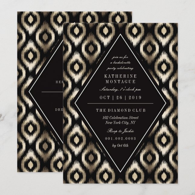 Invitation Soirée de Motif de bachelorette Diamond Ikat (Devant / Derrière)