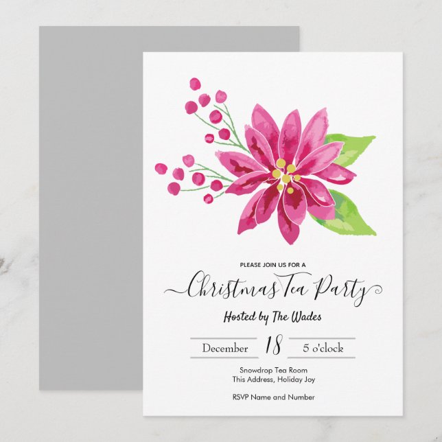 Invitation Soirée de Noël à l'élégante Poinsettia (Devant / Derrière)