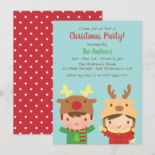 Invitation Soirée de Noël Casquette pour les enfants Reindeer (Devant / Derrière)