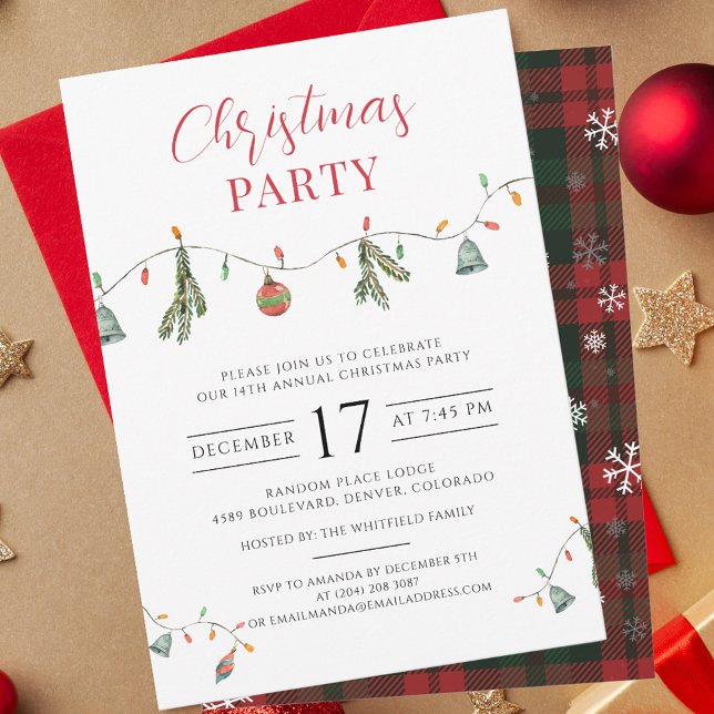 Invitation Soirée de Noël Chic Boho Plaid (Rustic Plaid Script Christmas Party Invitation)