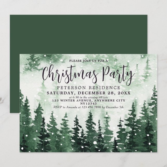 Invitation Soirée de Noël dans la forêt d'aquarelle élégante (Devant / Derrière)