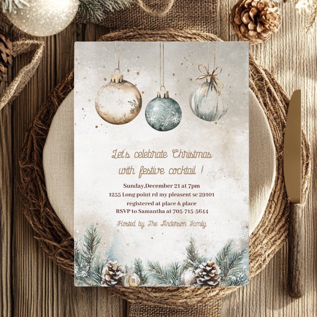 Invitation "Soirée de Noël de l'ornement rustique | Bleu et o (Créateur téléchargé)