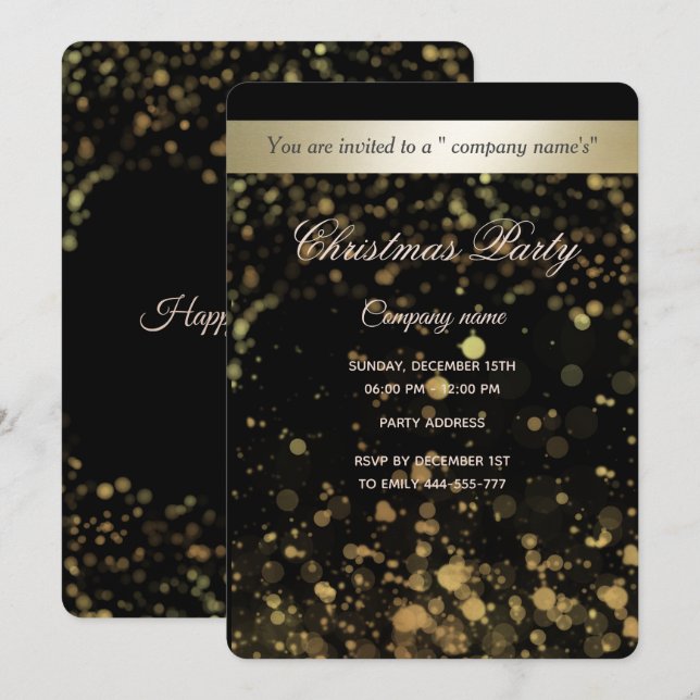 Invitation Soirée de Noël d'entreprise de luxe Gold/Black Bok (Devant / Derrière)