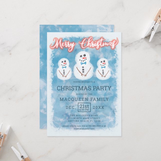 Invitation Soirée de Noël des motoneiges mignonnes givrées (Devant/Arrière en situation)