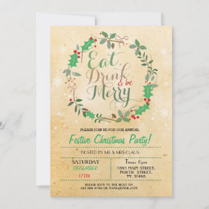 Invitation Soirée de Noël Dîner Dîner Boire Joyeux Noël Invit