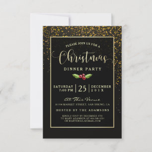 Invitation Soirée de Noël   Douches en or Confetti