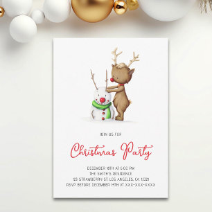 Invitation Soirée de Noël du mignon Reindeer Snowman