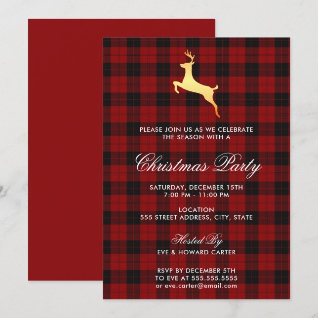 Invitation Soirée de Noël écossaise Tartan Reindeer (Devant / Derrière)