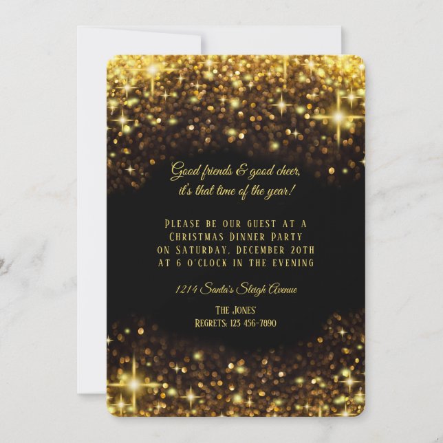 Invitation Soirée de Noël Elegant Gold Parties scintillant (Devant)