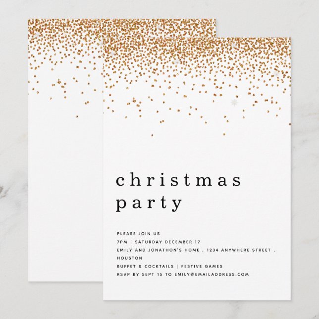 Invitation Soirée de Noël Elegant Gold Parties scintillant (Devant / Derrière)