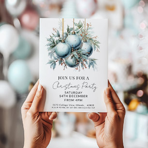 Invitation Soirée de Noël élégante Bauble Bleu